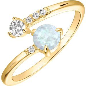 14K Gold Plated Adjustable Created Opal Rings | Stacking Ring